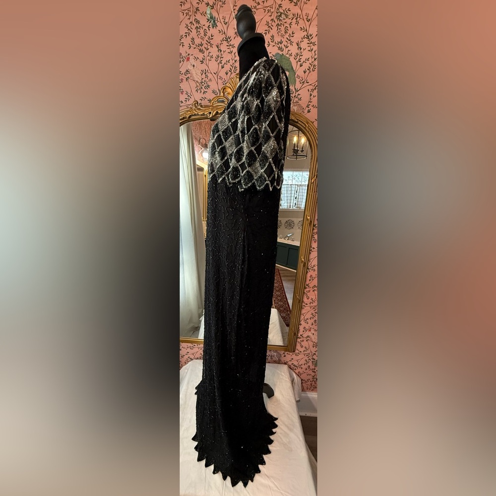 Stunning Vintage 90s Lawrence Kazar New York Hand Beaded Silk Evening Gown - Picture 16 of 17